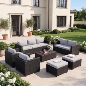 10-Piece Gray Outdoor Patio Furniture Seating Set