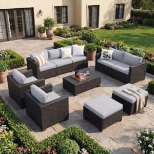 10-Piece Gray Outdoor Patio Furniture Seating Set