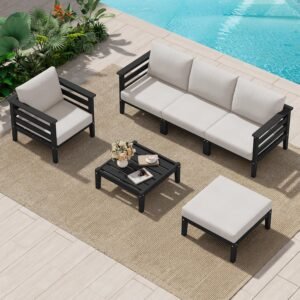6-Piece All-Weather HDPE Outdoor Patio Sectional Sofa Set