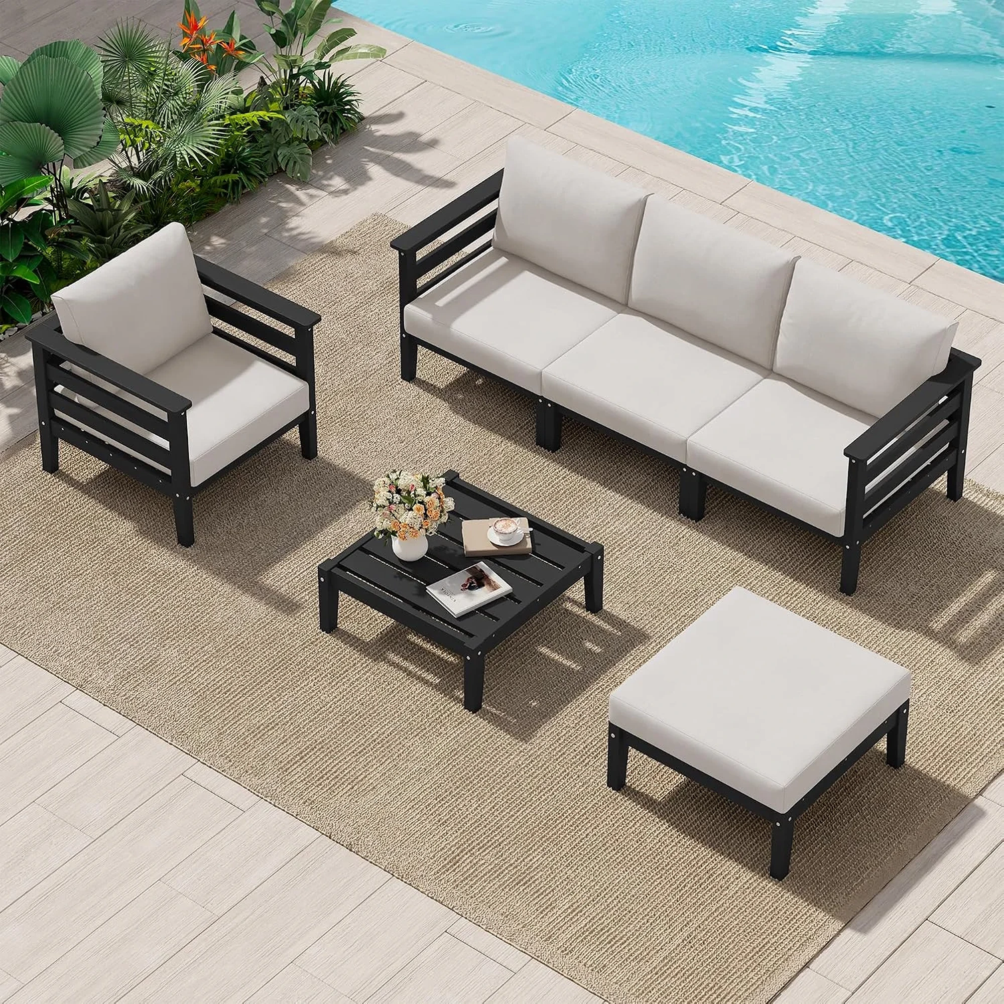 6-Piece All-Weather HDPE Outdoor Patio Sectional Sofa Set