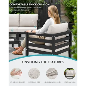 6-Piece All-Weather HDPE Outdoor Patio Sectional Sofa Set