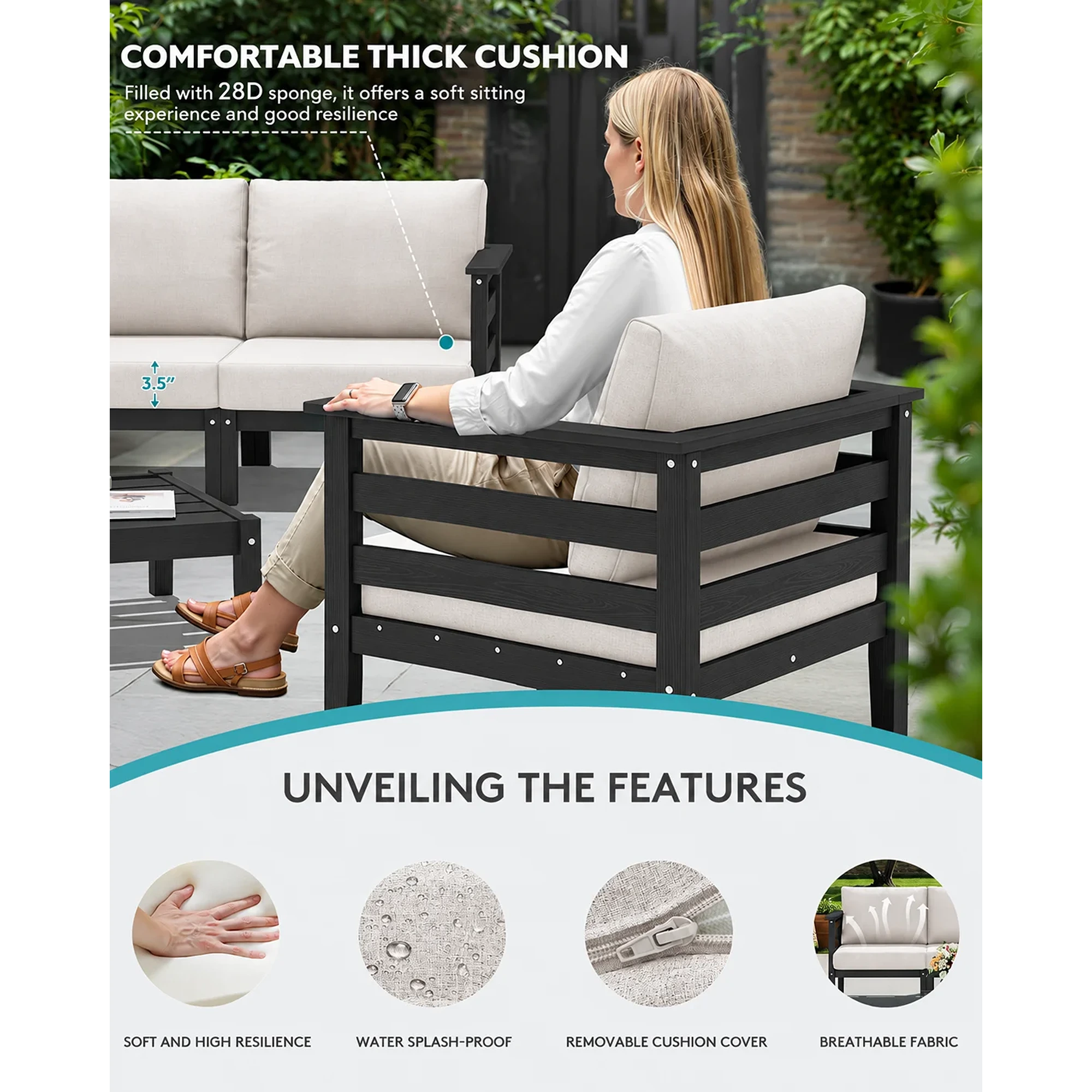6-Piece All-Weather HDPE Outdoor Patio Sectional Sofa Set - Image 2