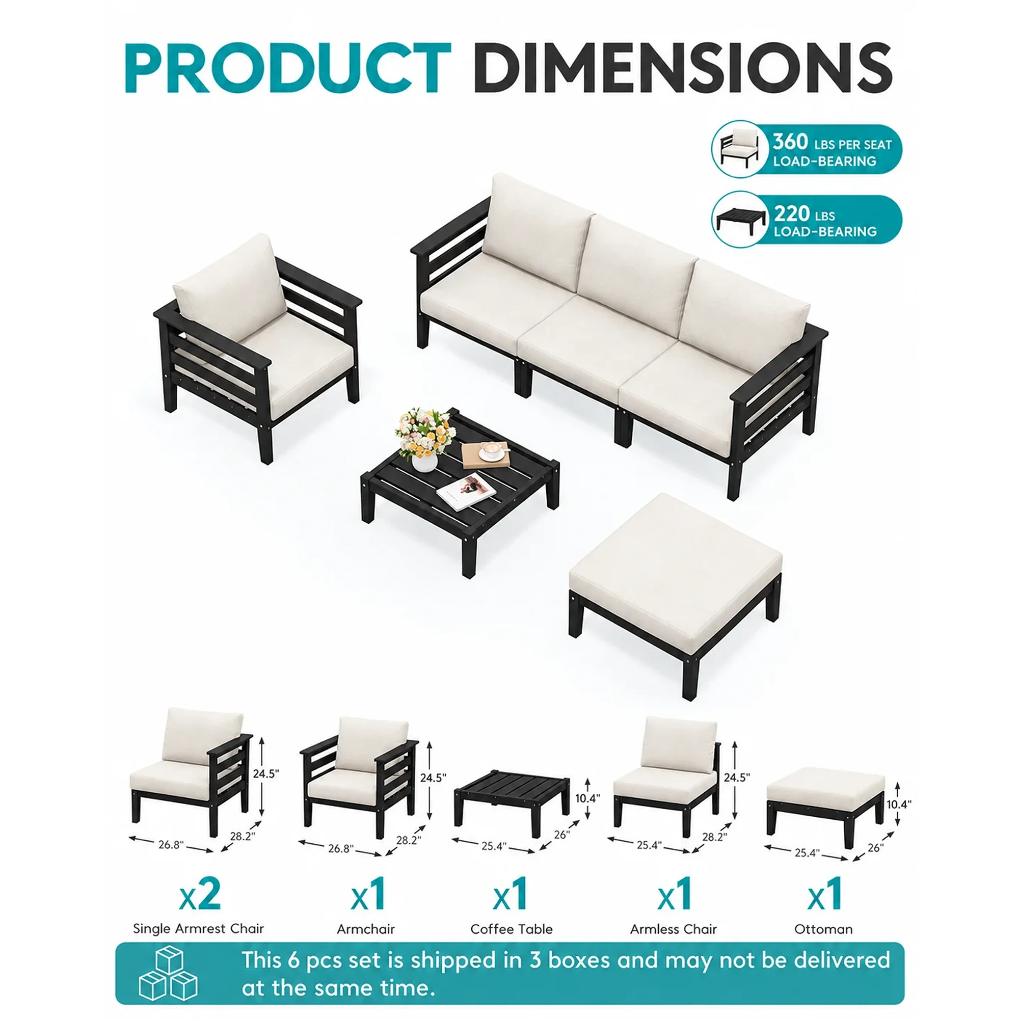 6-Piece All-Weather HDPE Outdoor Patio Sectional Sofa Set - Image 5
