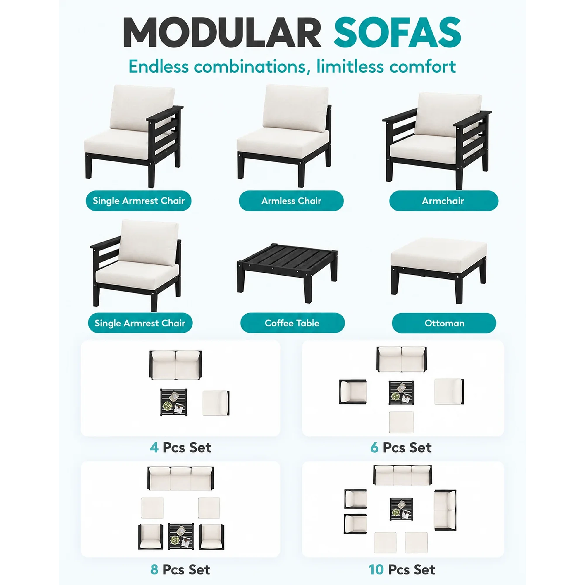 6-Piece All-Weather HDPE Outdoor Patio Sectional Sofa Set - Image 4
