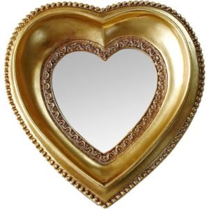 4.3-Inch Mini Vintage Heart-Shaped Mirror with Ornate Gold Resin Frame