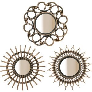 Set of 3 Vintage Round Wall Mirrors with Antique Gold Decorative Frames