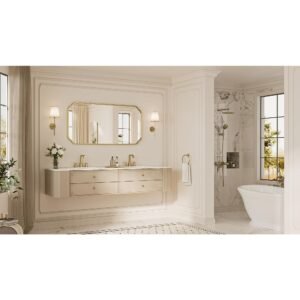 48 x 24 Inch Scalloped Bathroom Wall Mirror with Brushed Gold Aluminum Frame
