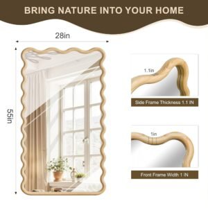 55 x 28 Inch Full-Length Wavy Wood Frame Mirror for Floor or Wall