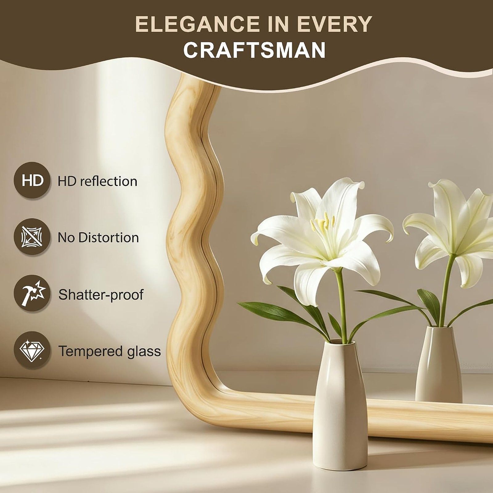 55 x 28 Inch Full-Length Wavy Wood Frame Mirror for Floor or Wall - Image 3