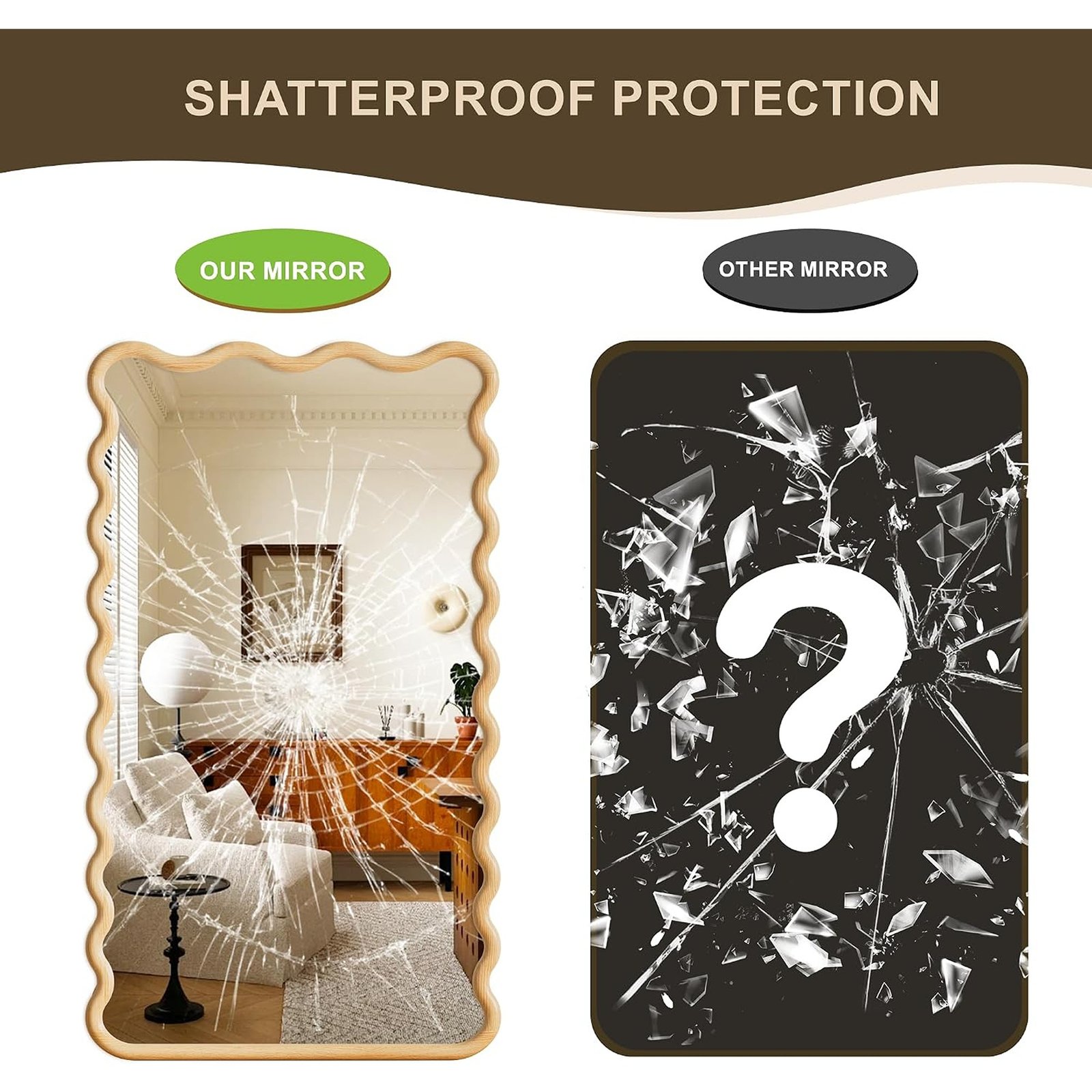 55 x 28 Inch Full-Length Wavy Wood Frame Mirror for Floor or Wall - Image 4