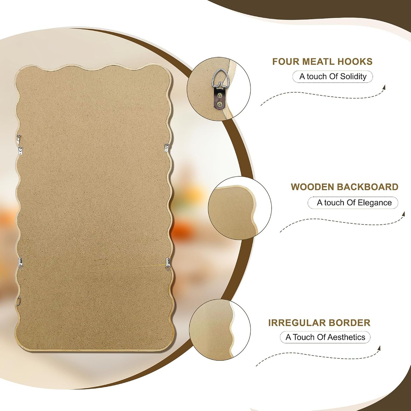 55 x 28 Inch Full-Length Wavy Wood Frame Mirror for Floor or Wall - Image 5