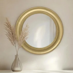 26-Inch Vintage Round Wall Mirror with Decorative Iron Frame, Brushed Gold