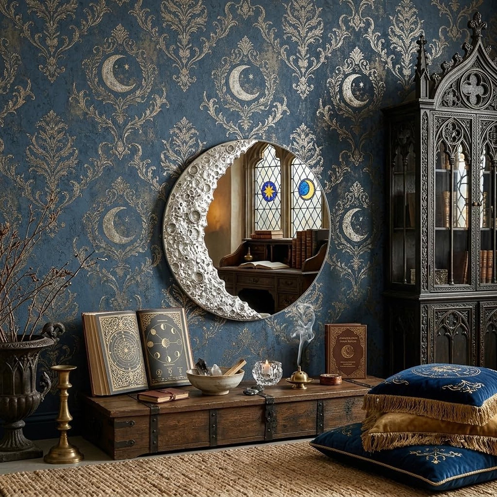 9-Inch Silver Moon-Shaped Acrylic Wall Mirror with Textured Lunar Design - Image 2