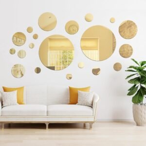 32-Piece Removable Round Acrylic Mirror Wall Stickers for Home Decor, Gold