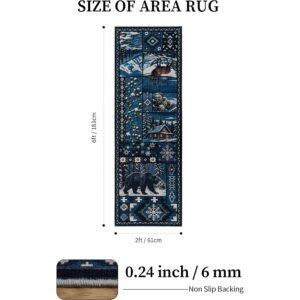 2 x 6 Ft Blue Rustic Cabin Runner Rug for Hallway and Entryway