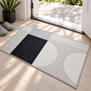 Black and White Geometric Washable Indoor Front Door Mat for Entryway