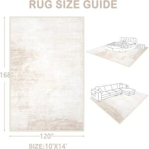 10 x 14 Ft Beige Modern Abstract Washable Area Rug, Soft Non-Slip Carpet for Living Room and Bedroom