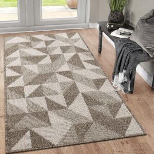 36 x 59 Inch Brown Geometric Indoor Doormat with Absorbent Surface, Non-Slip Rubber Backing and Washable Design