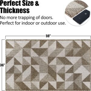 36 x 59 Inch Brown Geometric Indoor Doormat with Absorbent Surface, Non-Slip Rubber Backing and Washable Design