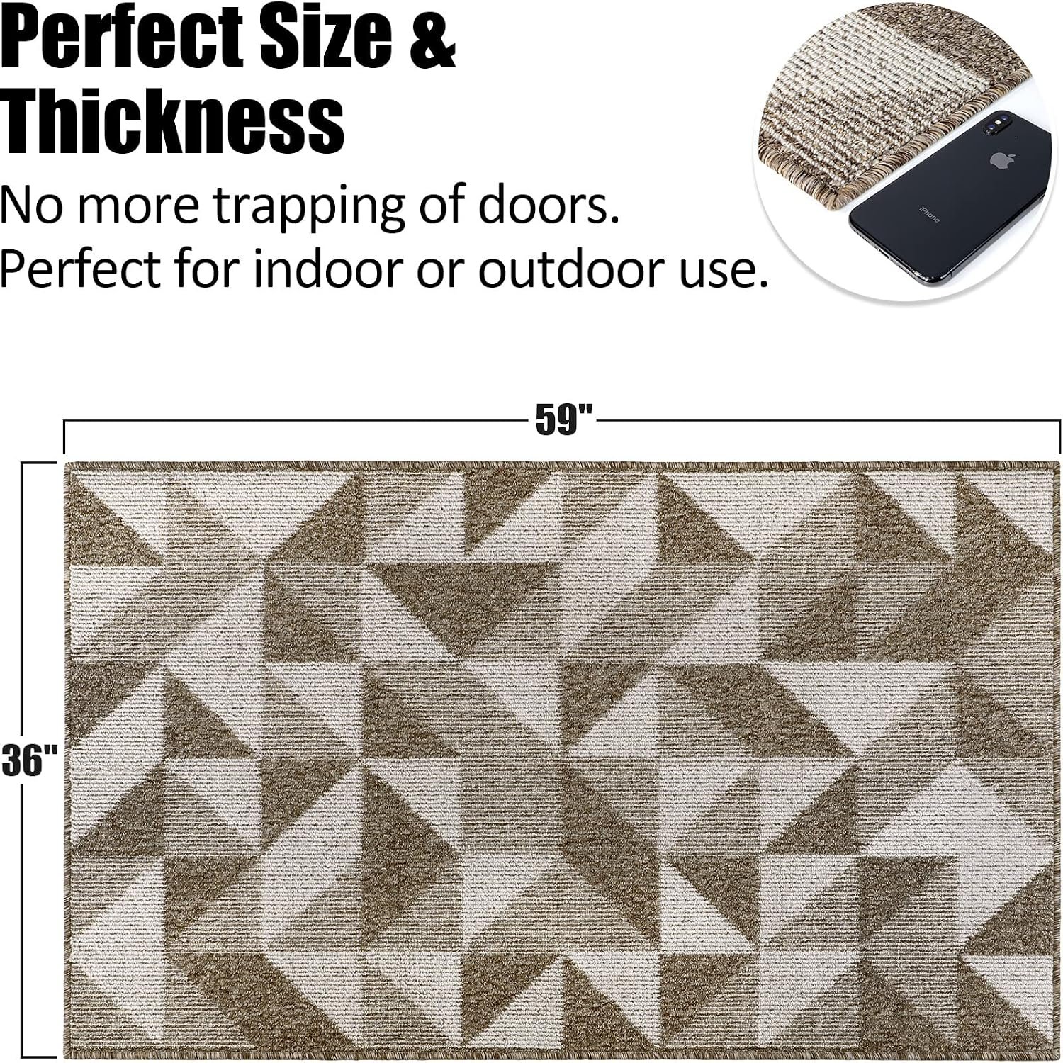 36 x 59 Inch Brown Geometric Indoor Doormat with Absorbent Surface, Non-Slip Rubber Backing and Washable Design - Image 2