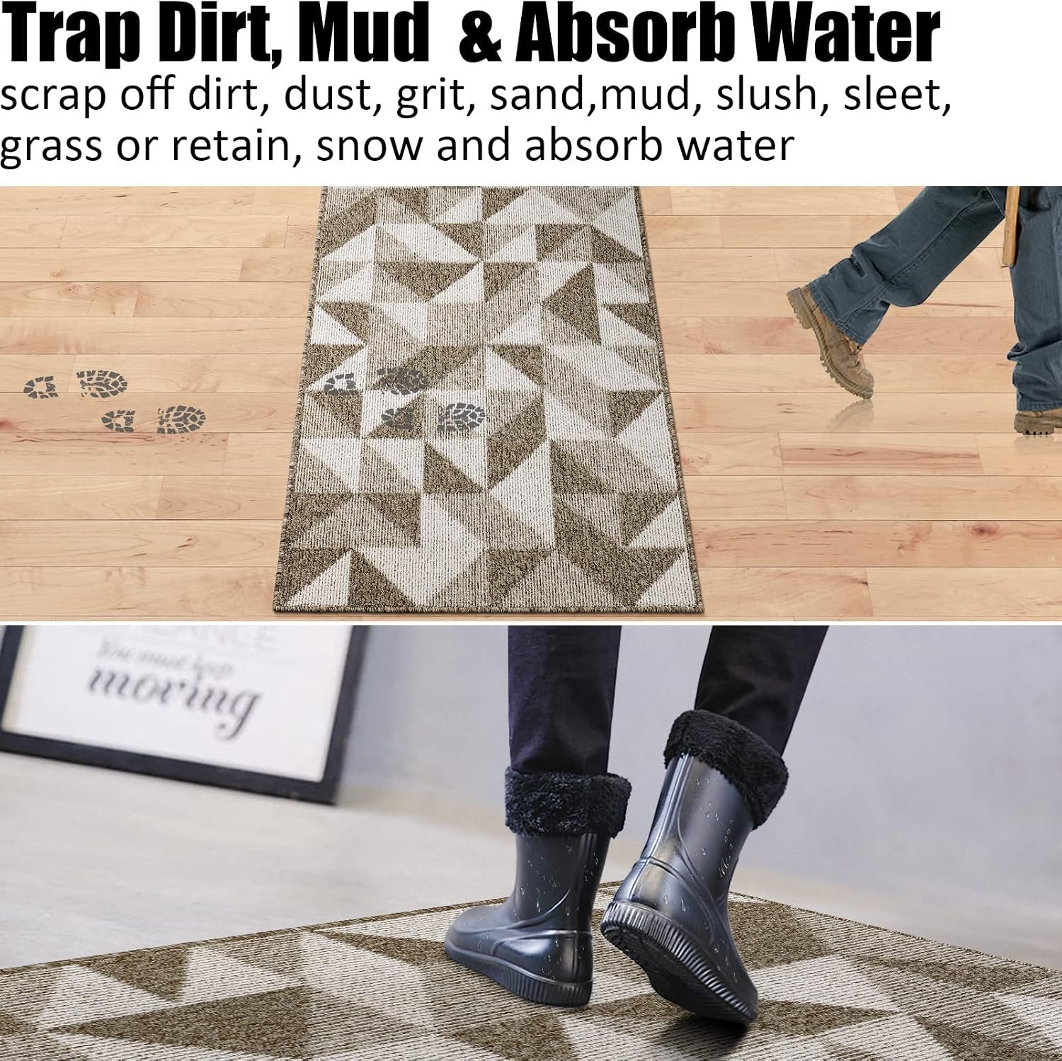 36 x 59 Inch Brown Geometric Indoor Doormat with Absorbent Surface, Non-Slip Rubber Backing and Washable Design - Image 3