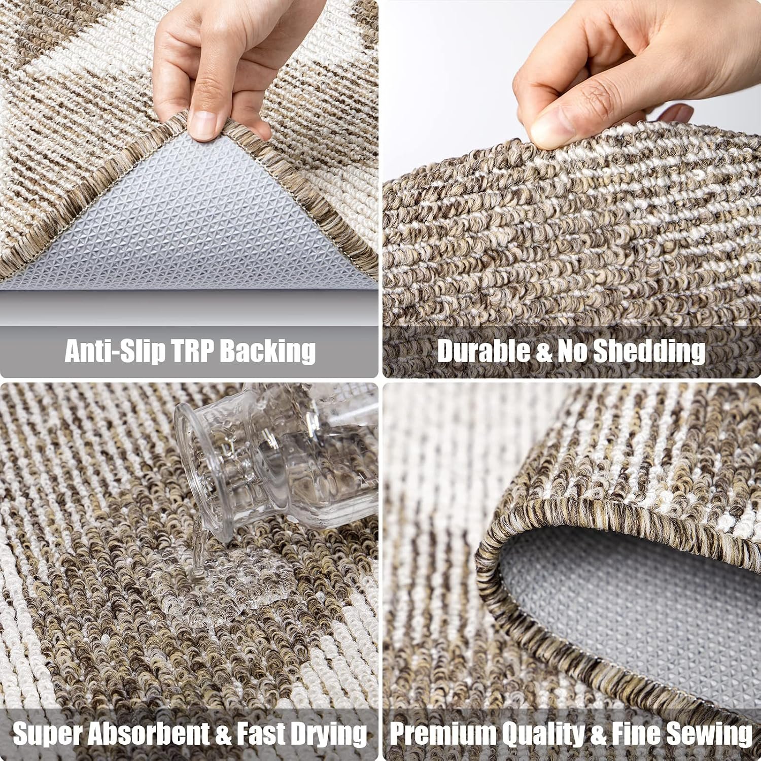 36 x 59 Inch Brown Geometric Indoor Doormat with Absorbent Surface, Non-Slip Rubber Backing and Washable Design - Image 4