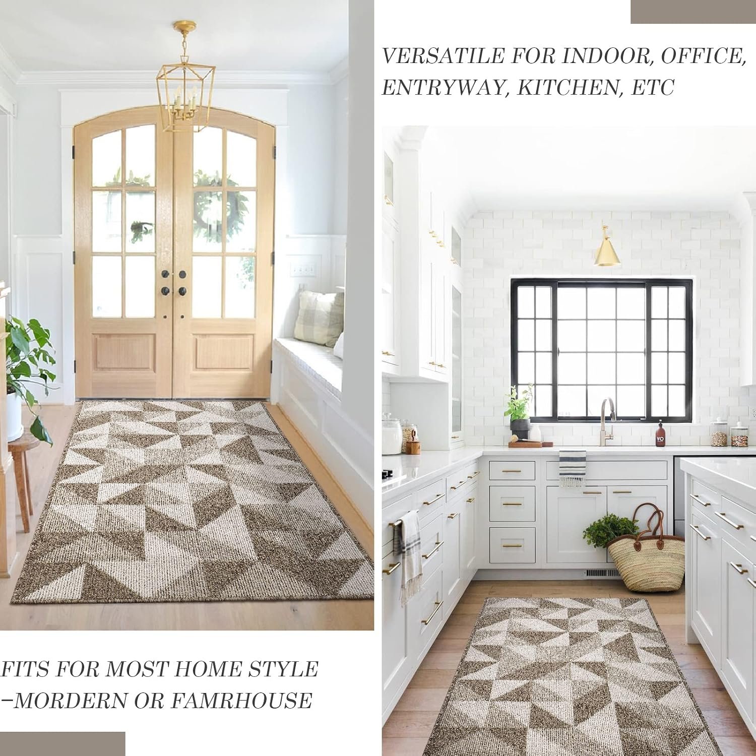 36 x 59 Inch Brown Geometric Indoor Doormat with Absorbent Surface, Non-Slip Rubber Backing and Washable Design - Image 5