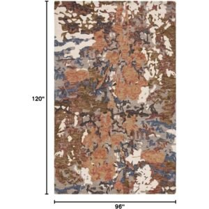 8 x 10 Ft Rust and Ivory Handmade Wool Area Rug with Floral Design for Living Room and Bedroom