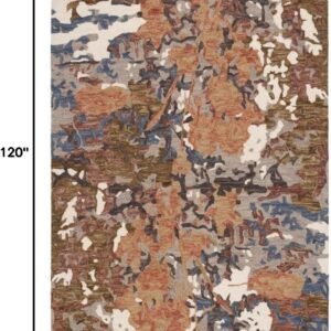 8 x 10 Ft Rust and Ivory Handmade Wool Area Rug with Floral Design for Living Room and Bedroom