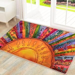 2x3 Sun Design Entryway Rug, Soft Faux Cashmere Washable Indoor Mat with Non-Slip Backing