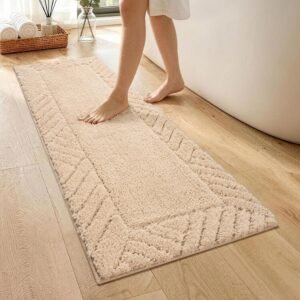 48 x 17 Inch Beige Bathroom Runner Rug, Plush Absorbent Microfiber Bath Mat with Non-Slip Backing