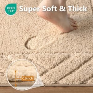 48 x 17 Inch Beige Bathroom Runner Rug, Plush Absorbent Microfiber Bath Mat with Non-Slip Backing