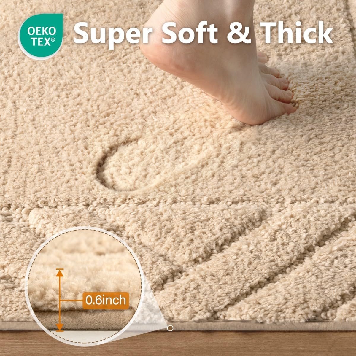 48 x 17 Inch Beige Bathroom Runner Rug, Plush Absorbent Microfiber Bath Mat with Non-Slip Backing - Image 2