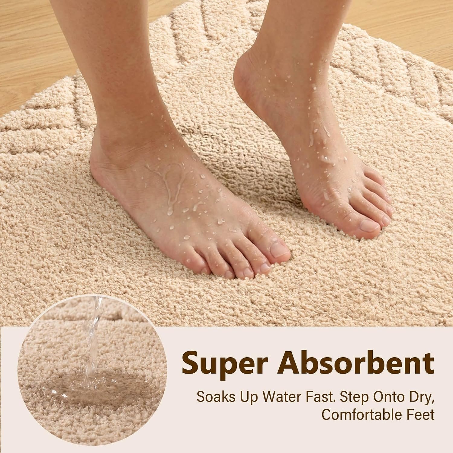 48 x 17 Inch Beige Bathroom Runner Rug, Plush Absorbent Microfiber Bath Mat with Non-Slip Backing - Image 4