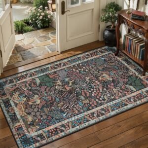 2x4 Jungle Forest Area Rug, Vintage Boho Washable Indoor Rug with Non-Slip Backing