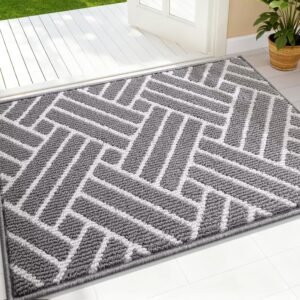 36x24 Inch Grey Indoor Door Mat, Low-Profile Dirt-Trapping Entryway Rug with Non-Slip Backing