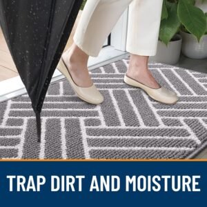 36x24 Inch Grey Indoor Door Mat, Low-Profile Dirt-Trapping Entryway Rug with Non-Slip Backing