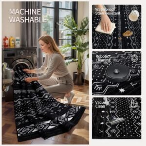 2x3 Washable Boho Area Rug, Low-Pile Geometric Entryway Mat with Non-Slip Backing