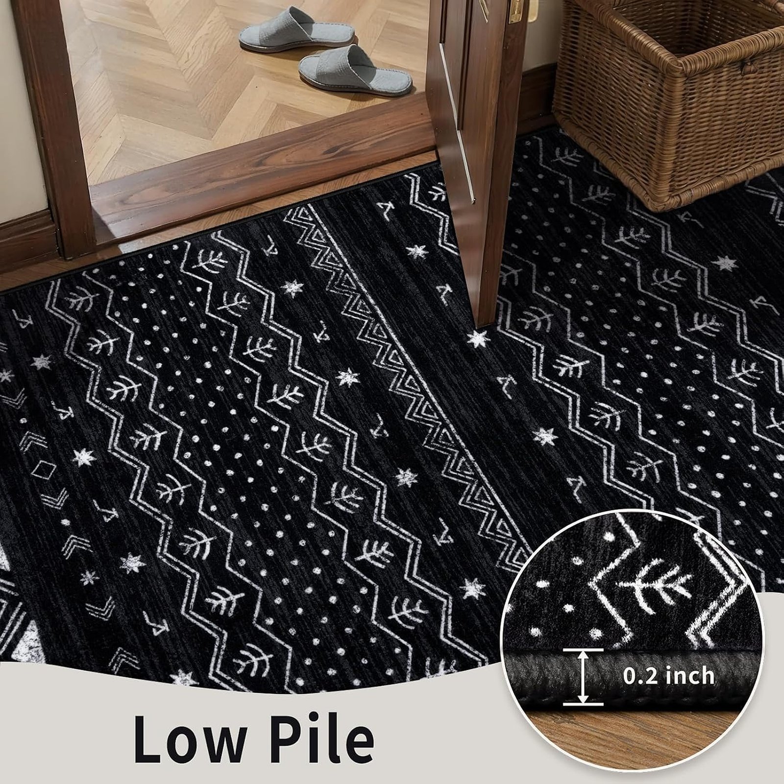 2x3 Washable Boho Area Rug, Low-Pile Geometric Entryway Mat with Non-Slip Backing - Image 5
