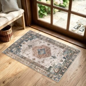 20x32 Inch Vintage Boho Indoor Door Mat, Washable Low-Profile Entryway Rug with Non-Slip Backing