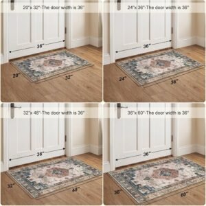 20x32 Inch Vintage Boho Indoor Door Mat, Washable Low-Profile Entryway Rug with Non-Slip Backing