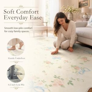 4x6 Boho Bow Floral Area Rug, Soft Washable Bedroom Carpet with Non-Slip Backing