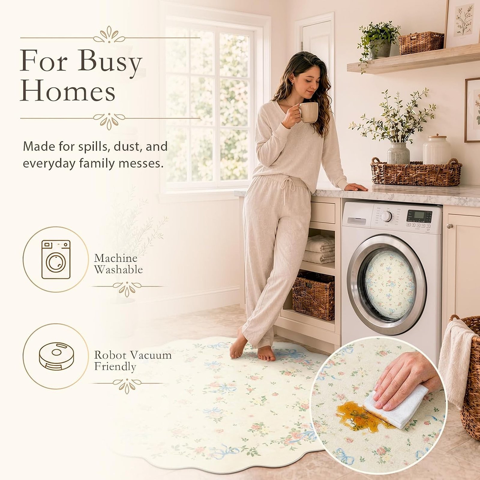 4x6 Boho Bow Floral Area Rug, Soft Washable Bedroom Carpet with Non-Slip Backing - Image 6