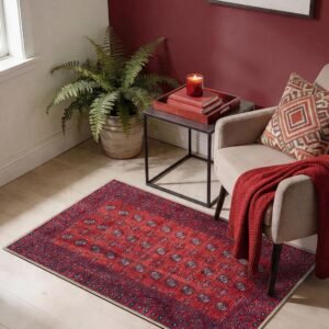 2x3 Vintage Washable Entryway Rug, Low-Pile Chenille Area Mat with Non-Slip Backing